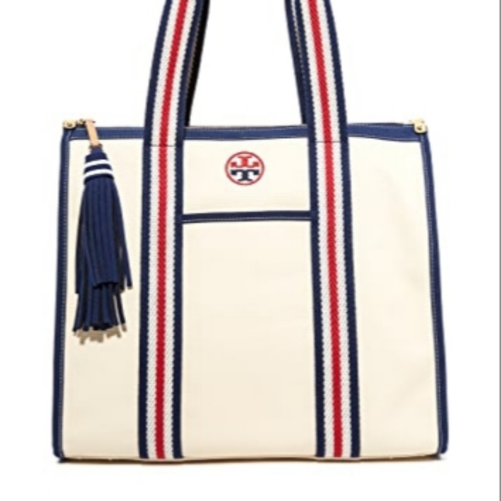 Tory Burch Embroidered T Tote natural canvas